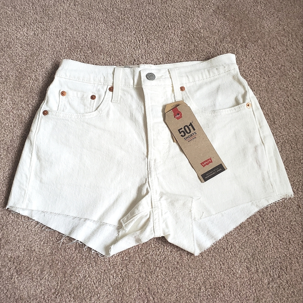 Levi’s 501 High Rise White Denim Shorts size 25 - Picture 2 of 6
